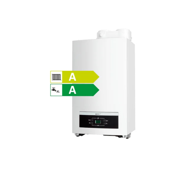 Nefit Proline NxT HRC 24 HR Combiketel 5,7 - 22,8 kW CW4 7746901851  Nergens goedkoper dan bij CVketel.nl en Gratis verzending door heel Nederland vanaf €150,- zijkant met label | CVketel.nl